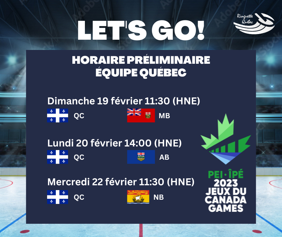 Horaire préliminaire - Équipe Québec Jeux du Canada